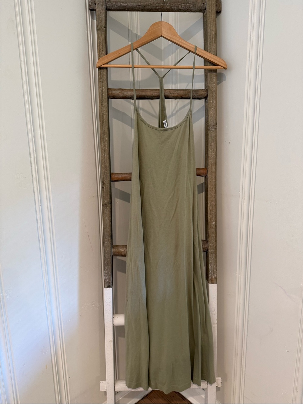 Zara Olive Green Maxi Slip Dress with T-Back
